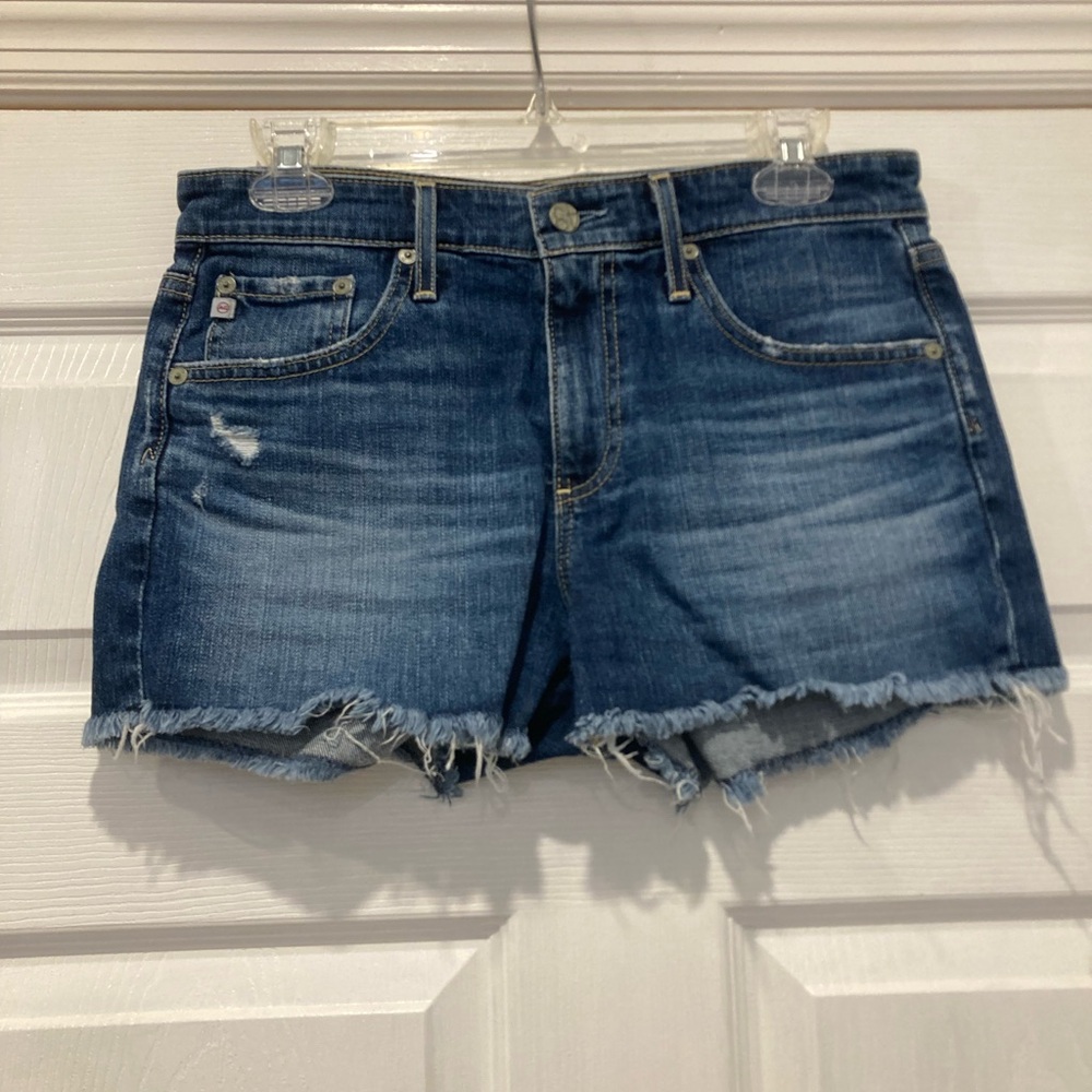 Ag Adriano Goldschmied Distressed Dark Blue Denim Shorts - Picture 2 of 5